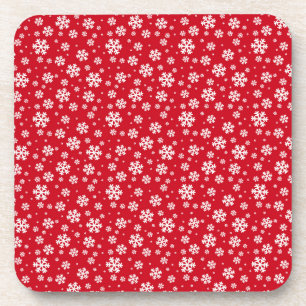 Dessous-de-verre Flocons blancs sur motif hivernal rouge