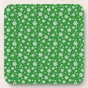 Dessous-de-verre Flocons blancs sur motif vert d'hiver