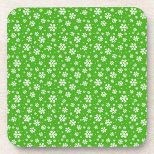 Dessous-de-verre Flocons blancs sur motif vert d'hiver