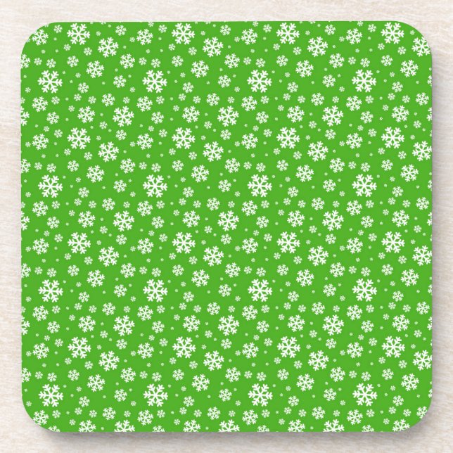 Dessous-de-verre Flocons blancs sur motif vert d'hiver (Devant)