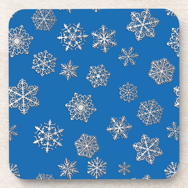 Dessous-de-verre Flocons d'argent sur fond bleu de cobalt (Devant)