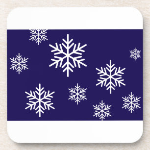 Dessous-de-verre Flocons de neige blancs festifs sur fond bleu mari