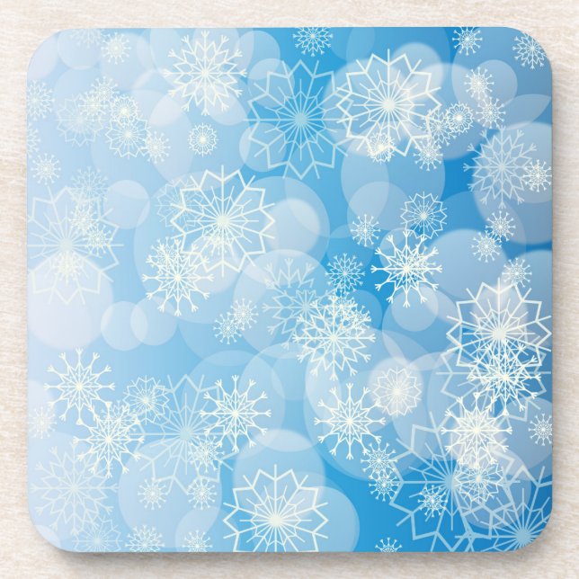 Dessous-de-verre Flocons de Noël sur fond bleu    (Devant)