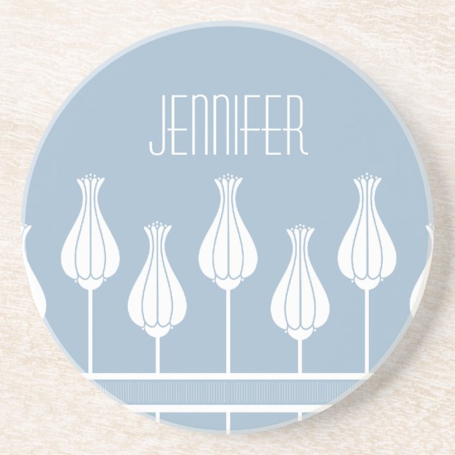 Dessous de verre floral Art déco bleu clair (Devant)