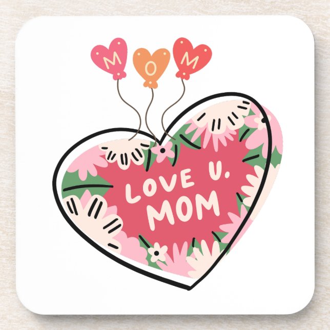Dessous-de-verre floral Heart "Love U. Mom" coaster (Devant)