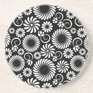 Dessous de verre floral noir et blanc