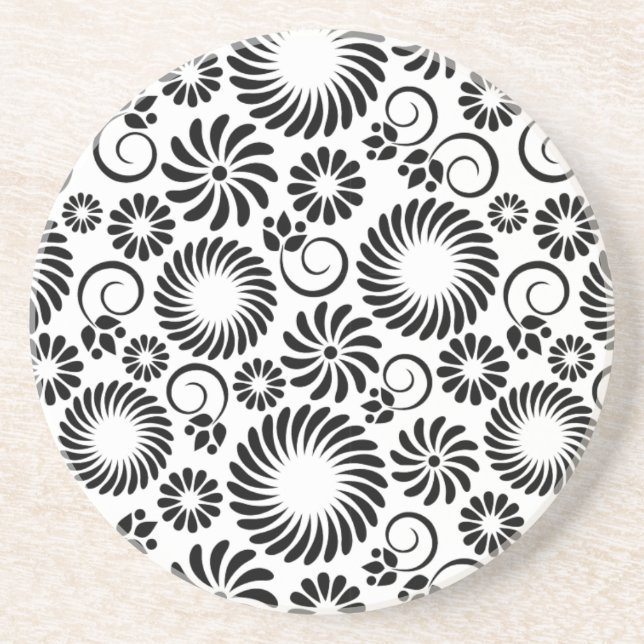 Dessous de verre floral noir et blanc (Devant)