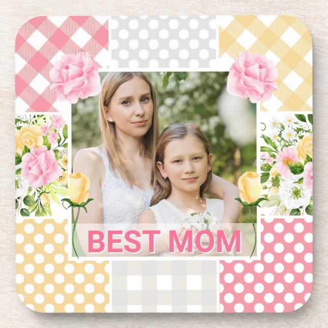 Dessous-de-verre Floral & Plaid Photo Frame Mother's Day (Devant)
