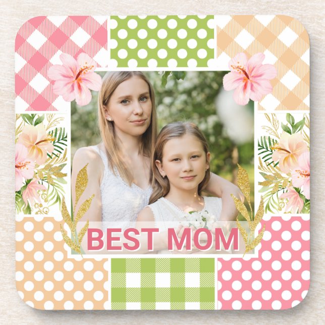 Dessous-de-verre Floral & Plaid Photo Frame Mother's Day (Devant)