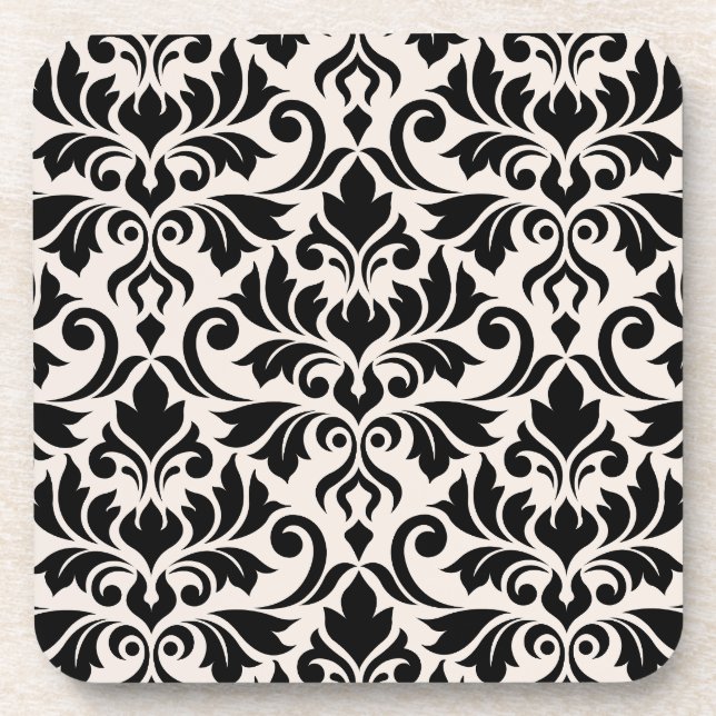 Dessous-de-verre Flourish Damask Lg Pattern Black on Cream (Devant)
