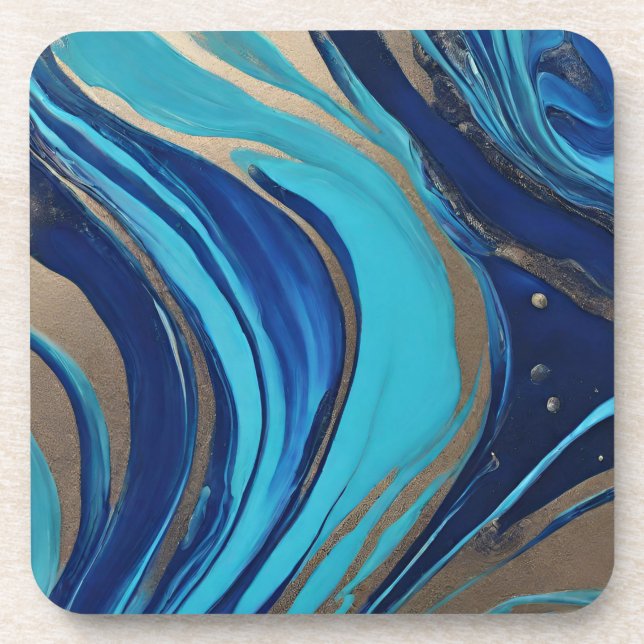Dessous-de-verre Flux Abstrait moderne Art-Bleu et Or- (Devant)