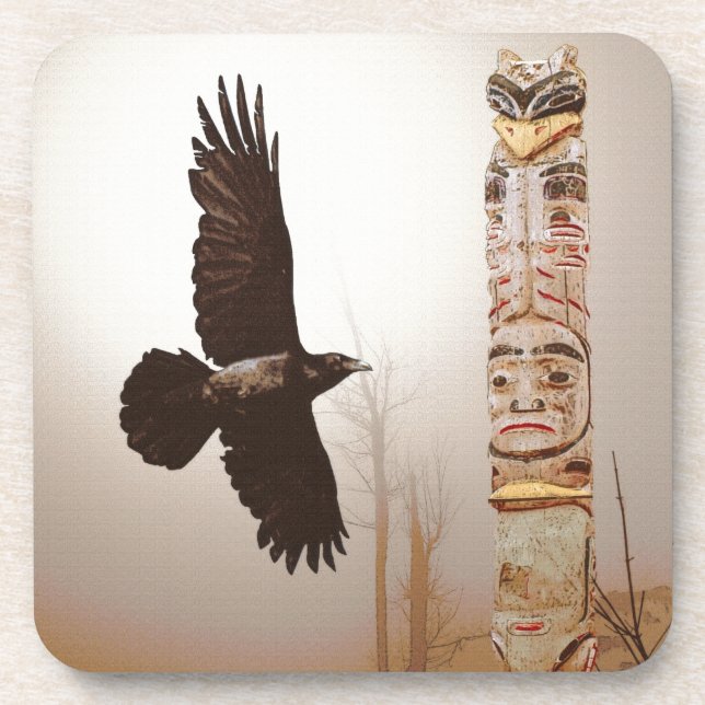 Dessous-de-verre Flying Raven & Totem-Pole Imaginaire Art (Devant)