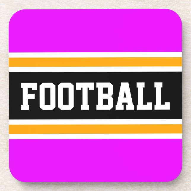 Dessous-de-verre FOOTBALL Gras brillant rose jaune rayures noires (Devant)