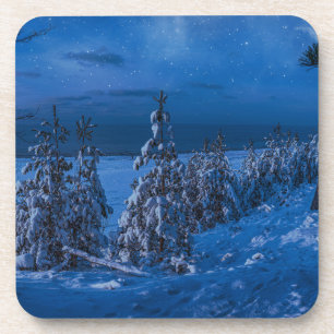Dessous-de-verre Forest path at winter night