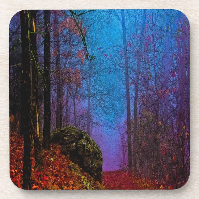 Dessous-de-verre Forêt peinte d'automne brume violette (Devant)