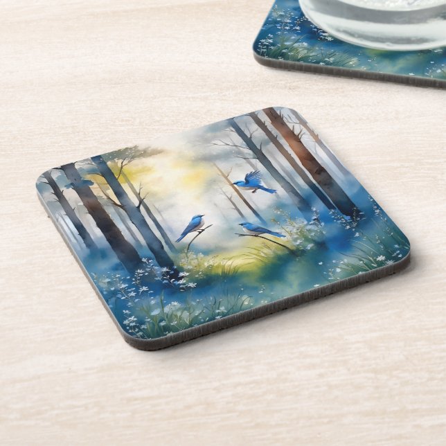 Dessous-de-verre Forêt Scénique de Merles Bleus de Bois (Côté gauche)