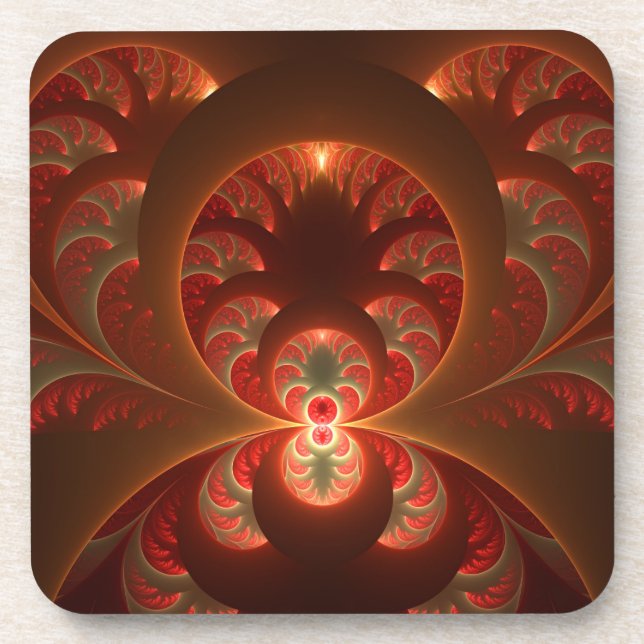 Dessous-de-verre Fractale moderne abstraite orange rouge lumineuse (Devant)