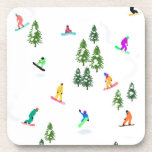 Dessous-de-verre Freeride Snowboarder Snowboarding Illustration<br><div class="desc">Cool whimsical illustration art of colorful snowboarders,  snowboarding downhill in mountains among pine,  spruce,  fir trees on fresh snow powder. Snowboard and xmas outdoor sport in a winter forest. Snowboarder gifts. Snowboarding Christmas decor.</div>