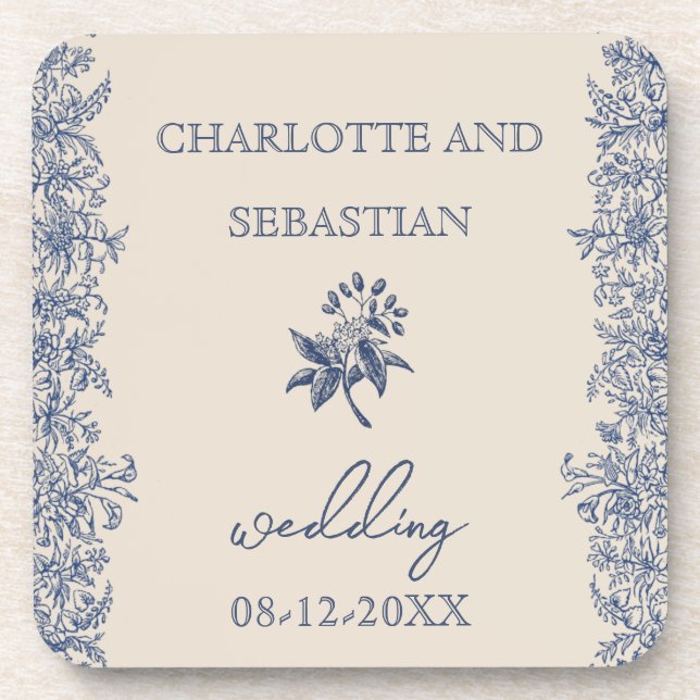Dessous-de-verre Frontière botanique bleue mariage vintage (Devant)