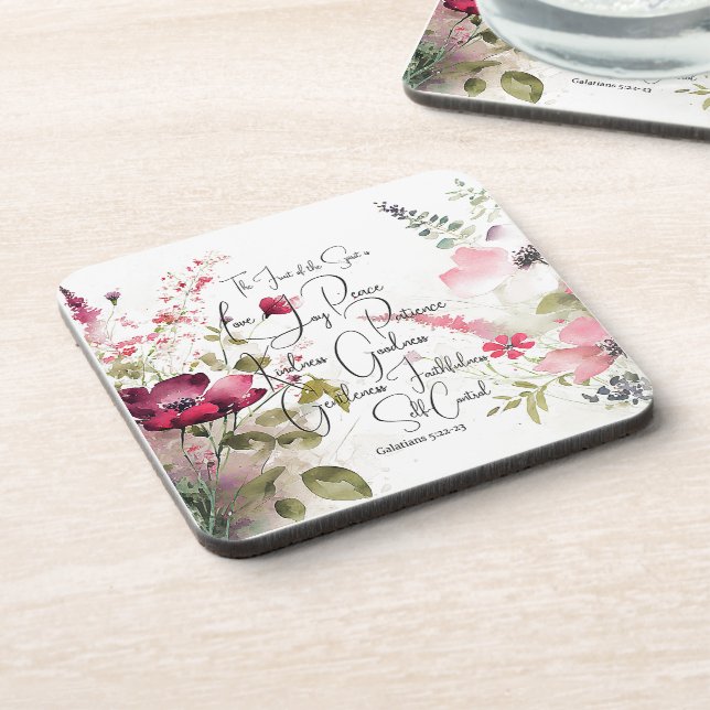 Dessous-de-verre Fruit de l'Esprit floral rose (Côté gauche)