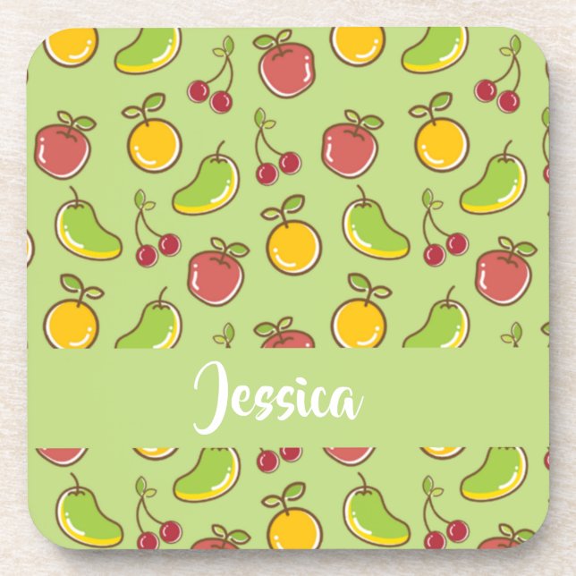 Dessous-de-verre Fruits d'été frais motif vert (Devant)