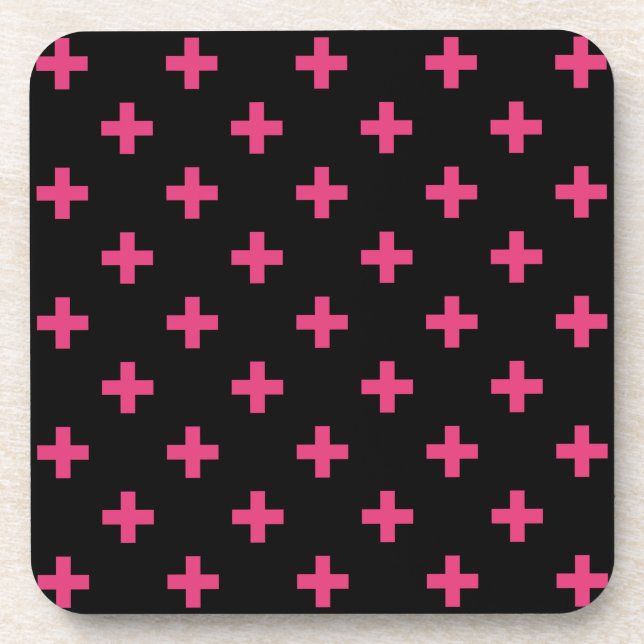 Dessous-de-verre Fuchsia polka croise sur noir (Devant)