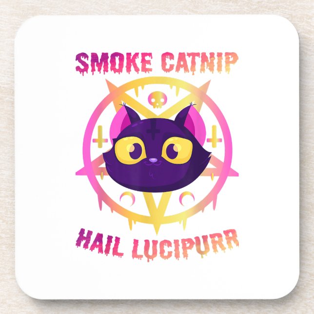 Dessous-de-verre Fumer l'herbe à chat Salut Lucipurr, Chat Sataniqu (Devant)