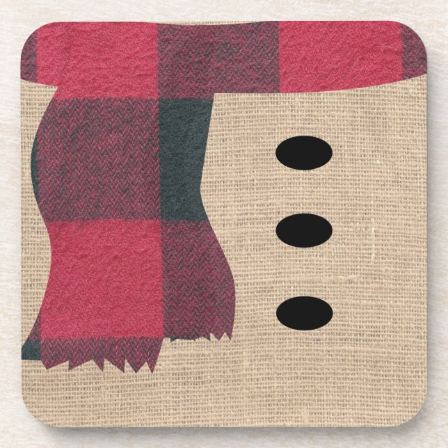 Dessous-de-verre Fun Farmhouse Burlap Snowman Plaid Scarf & Buttes (Devant)