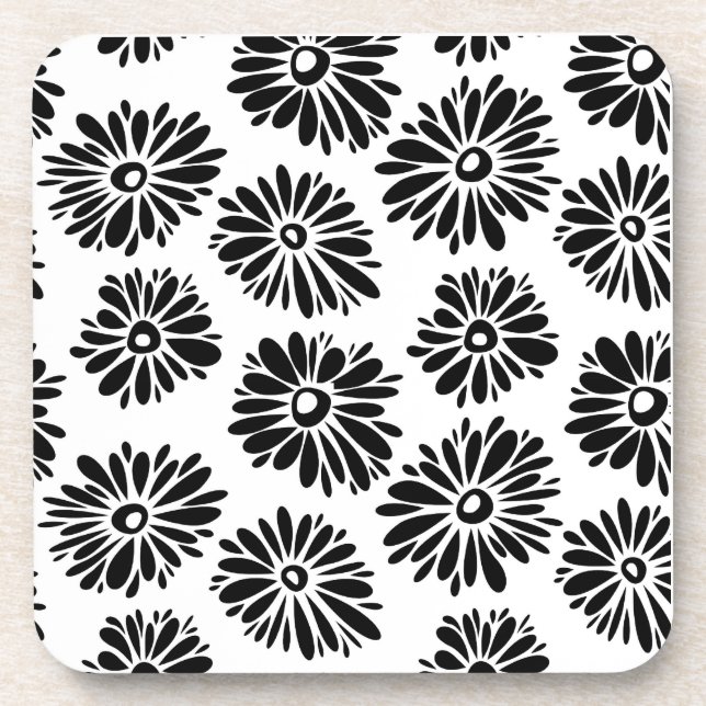 Dessous-de-verre Funky Black et blanc floral (Devant)