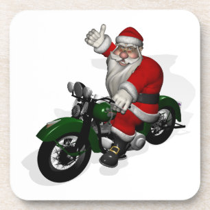 Dessous-de-verre Funky Santa Claus sur Green Vintage Motorbike