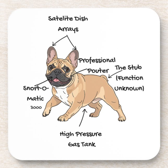 Dessous-de-verre Funny Anatomy of a French Bulldog Illustration (Devant)