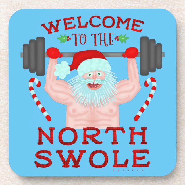 Dessous-de-verre Funny Christmas Santa Claus Swole Weightlifter (Devant)