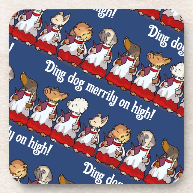 Dessous-de-verre Funny Dog Choir Xmas Carol Pun Dachshund Cartoon (Devant)