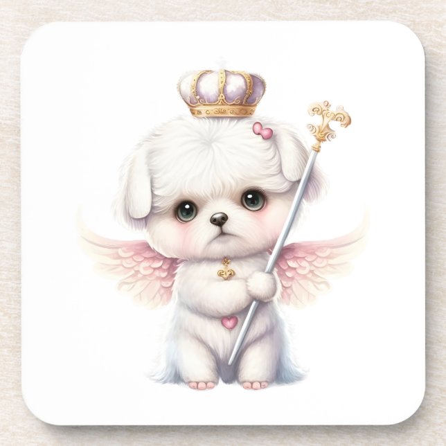 Dessous-de-verre Furry Joy : Angel Wing Maltese Chig Puppy Cadeau (Devant)