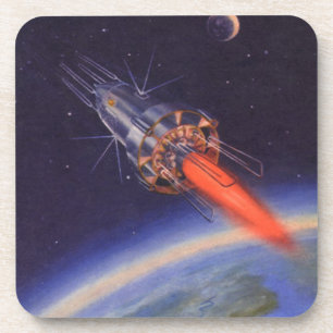 Dessous-de-verre Fusée de science-fiction vintage dans l'espace au-