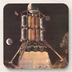 Dessous-de-verre Fusée de science-fiction vintage décollant de la p