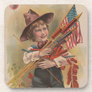 Dessous-de-verre Garçon avec Feux d'Artifice, Drapeau Américain, Im
