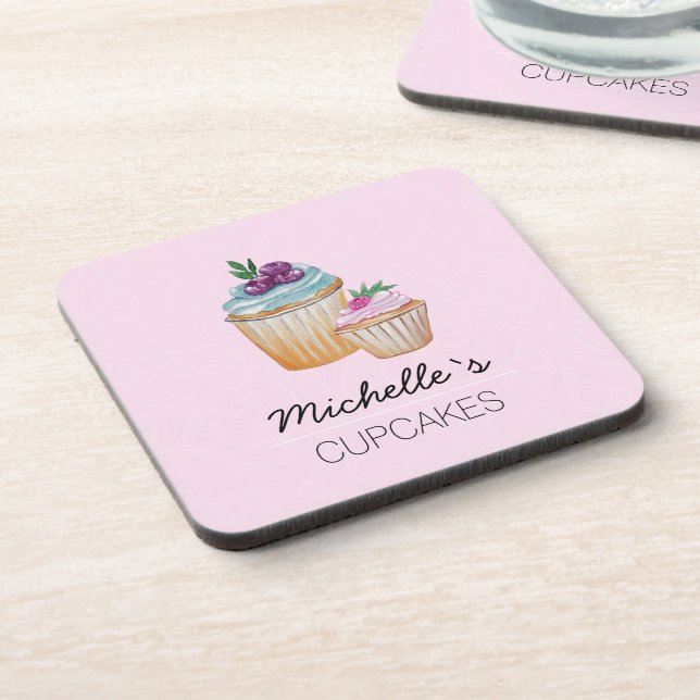 Dessous-de-verre Gâteaux roses et fruits aquarelle (Côté gauche)
