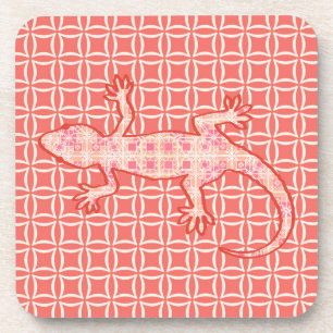 Dessous-de-verre Gecko tribal batik - rose corail et crème