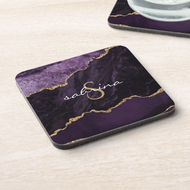 Dessous-de-verre Géode d'agate violette Monogram Gold (Côté gauche)