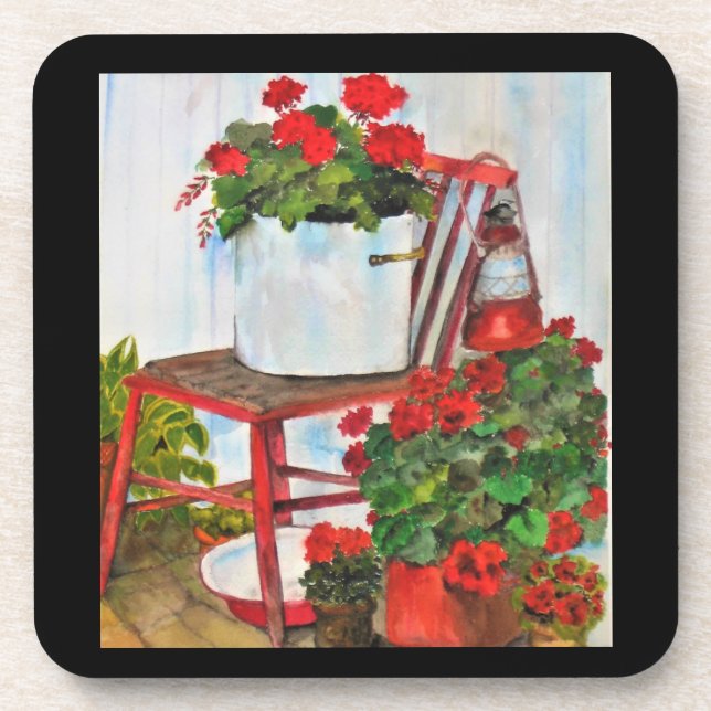 Dessous-de-verre Géraniums, Fleurs, Set de Sous-Tasses (Devant)