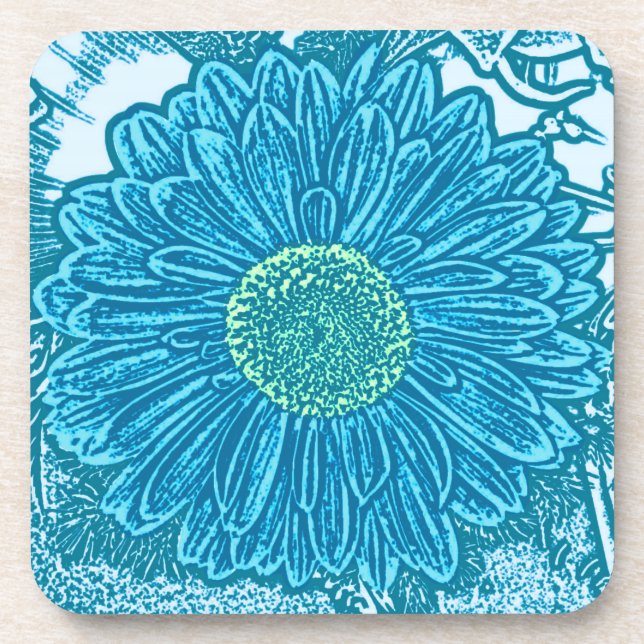 Dessous-de-verre Gerbera Daisy Block Imprimer - bleu marine (Devant)