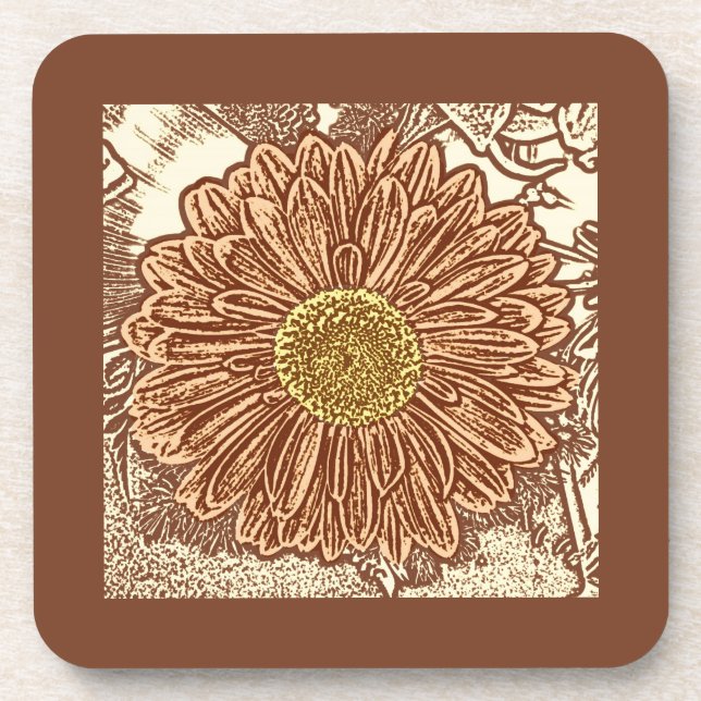 Dessous-de-verre Gerbera Daisy Block Imprimer - brun et bronze (Devant)