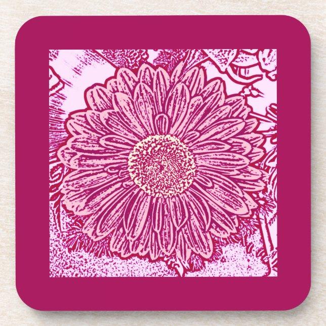 Dessous-de-verre Gerbera Daisy Block Print - nuances roses (Devant)