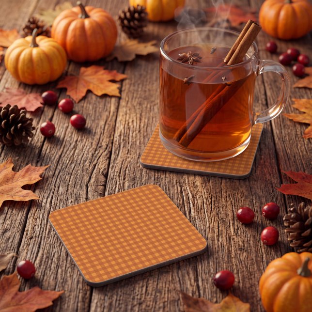 Dessous-de-verre Gingham à carreaux classique citrouille automne (Créateur téléchargé)