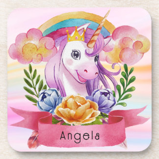 Dessous-de-verre Girls mignonne violet licorne arc-en-ciel Nom pers