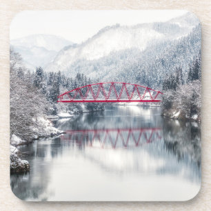 Dessous-de-verre Glace et neige Pont rouge en hiver, Japon