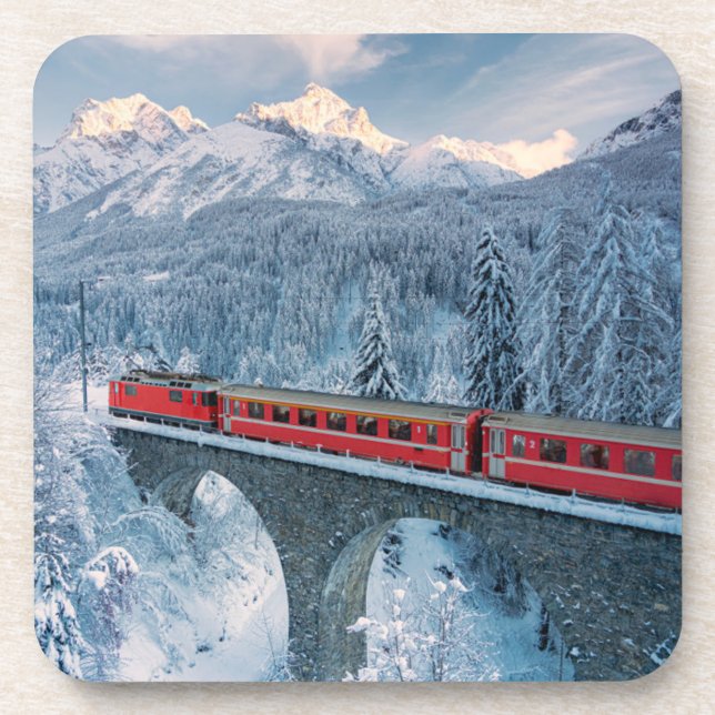 Dessous-de-verre Glace et neige | Train Express Red Bernina Suisse (Devant)