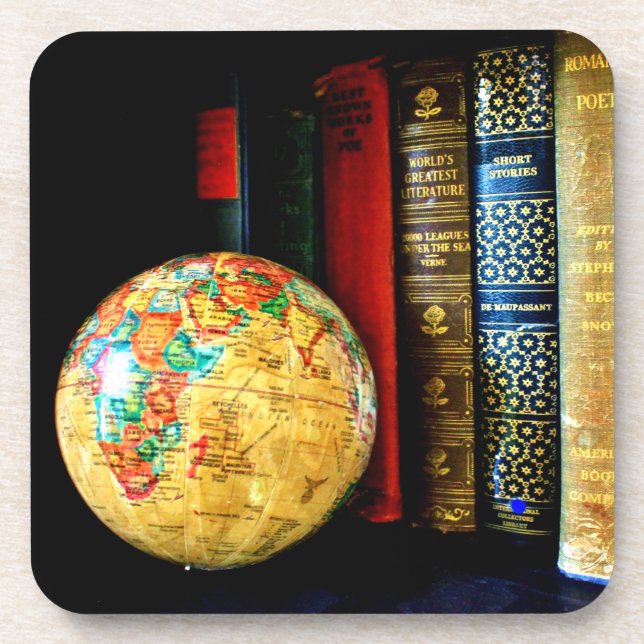 Dessous-de-verre Globe et livres vintages (Devant)