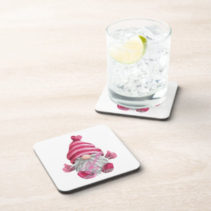 Dessous-de-verre Gnome habillé en rose avec guitare sur un